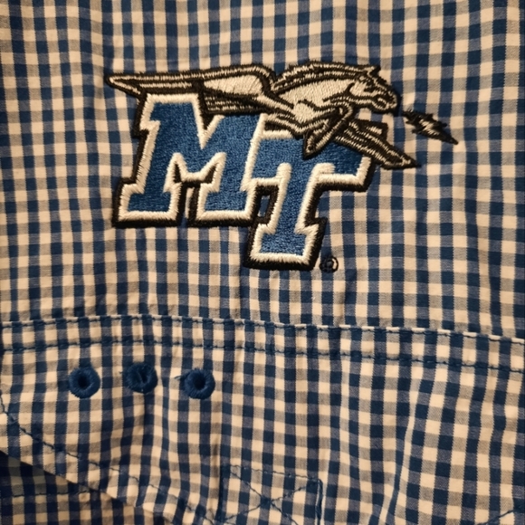 Columbia Pfg Womens Blue And White Checkered Shirt Large MTSU - Picture 5 of 10